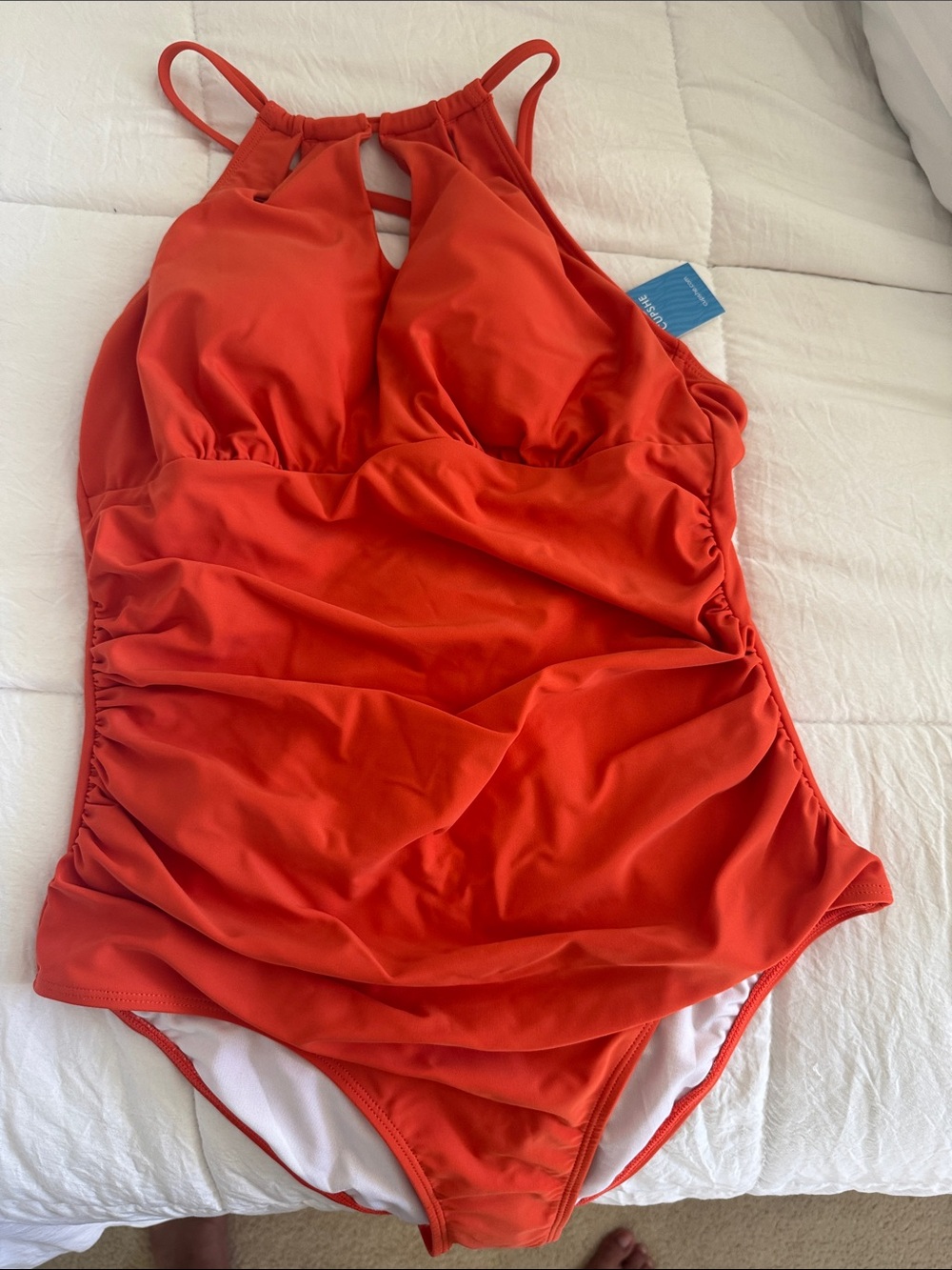 Cupshe Vibrant Red Ruched High-Neck One-Piece Swimsuit